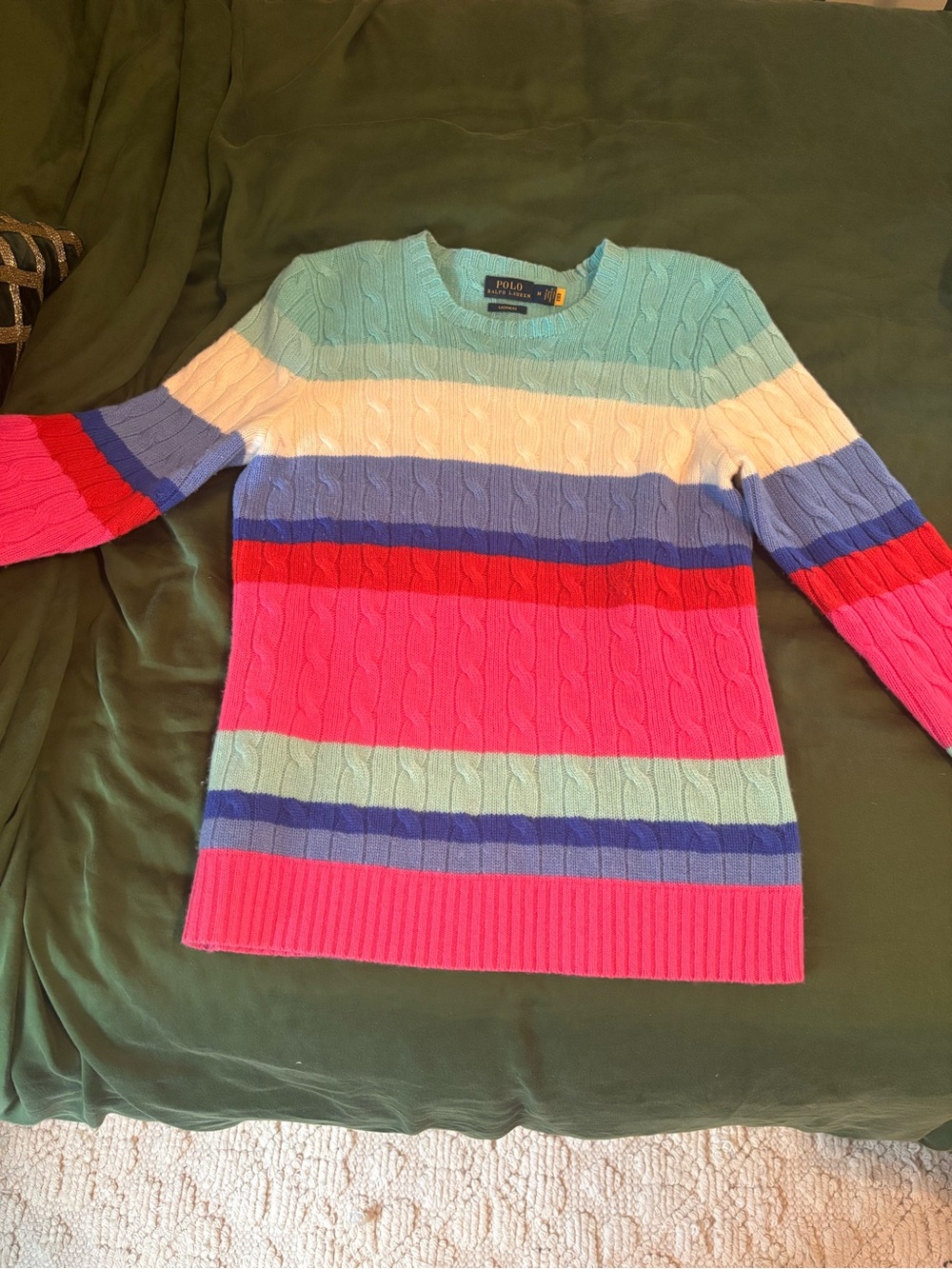 Ralph Lauren Multicolor Striped Cable-Knit Crew Sweater